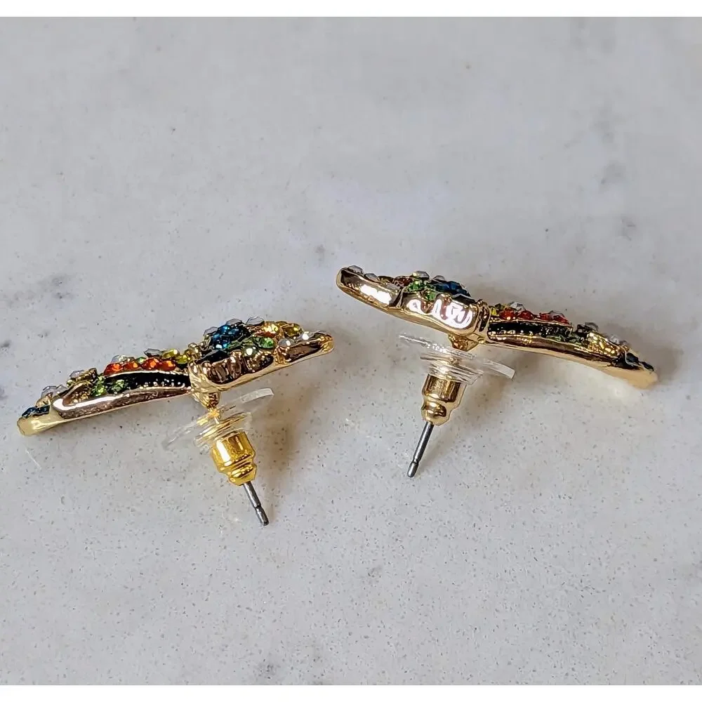 Butterfly Goldtone Post Earrings with Colorful Crystals